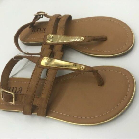 A.n.a Sweeny Cognac & Gold Sandals size 6.5 - Picture 2 of 7